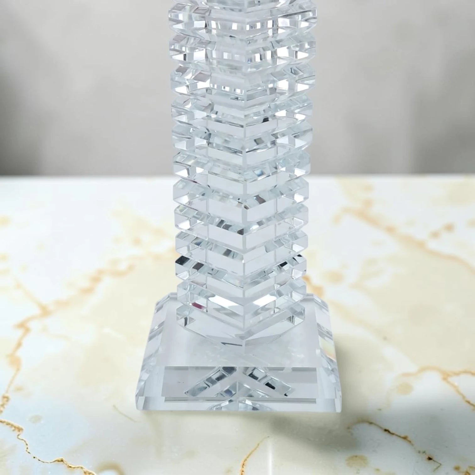 Modern Crystal Glass Candle Holder Set, Geometric Square Taper Candlestick Stand Decorative Centerpiece for Dining Table Wedding Home Décor, Available in 3 Sizes (22H x 7L × 7W CM) - Damoo