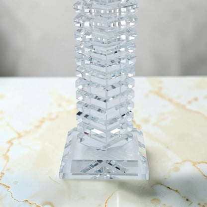 Modern Crystal Glass Candle Holder Set, Geometric Square Taper Candlestick Stand Decorative Centerpiece for Dining Table Wedding Home Décor, Available in 3 Sizes (22H x 7L × 7W CM) - Damoo