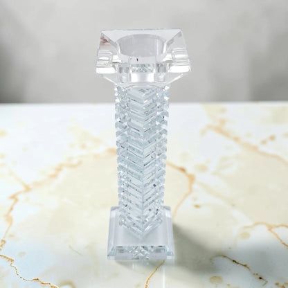 Modern Crystal Glass Candle Holder Set, Geometric Square Taper Candlestick Stand Decorative Centerpiece for Dining Table Wedding Home Décor, Available in 3 Sizes (22H x 7L × 7W CM) - Damoo