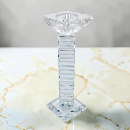 Modern Crystal Glass Candle Holder Set, Geometric Square Taper Candlestick Stand Decorative Centerpiece for Dining Table Wedding Home Décor, Available in 3 Sizes (22H x 7L × 7W CM) - Damoo