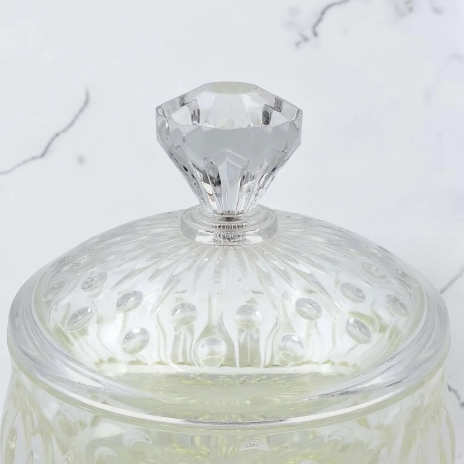 Crystal Glass Candy Jar with Lid, Decorative Storage Bowl with Diamond Cut Design for Sweets, Dates & Snacks (12H x 10.5L × 10.5W CM) - Damoo