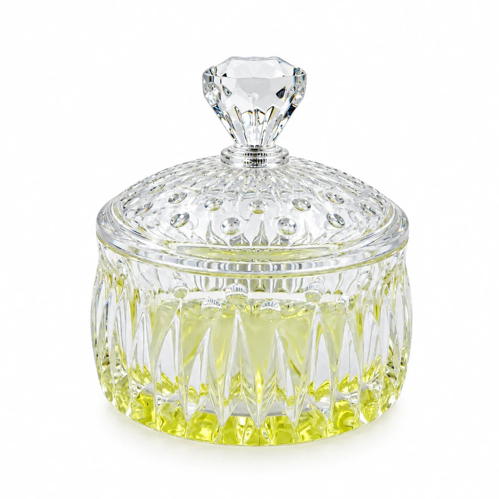 Crystal Glass Candy Jar with Lid, Decorative Storage Bowl with Diamond Cut Design for Sweets, Dates & Snacks (12H x 10.5L × 10.5W CM) - Damoo