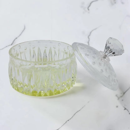 Crystal Glass Candy Jar with Lid, Decorative Storage Bowl with Diamond Cut Design for Sweets, Dates & Snacks (12H x 10.5L × 10.5W CM) - Damoo