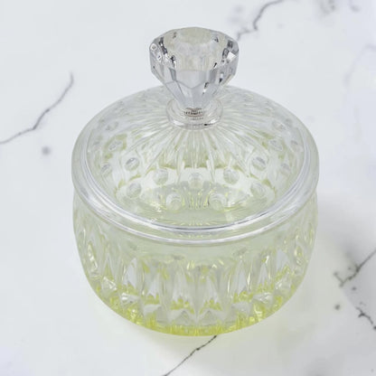 Crystal Glass Candy Jar with Lid, Decorative Storage Bowl with Diamond Cut Design for Sweets, Dates & Snacks (12H x 10.5L × 10.5W CM) - Damoo