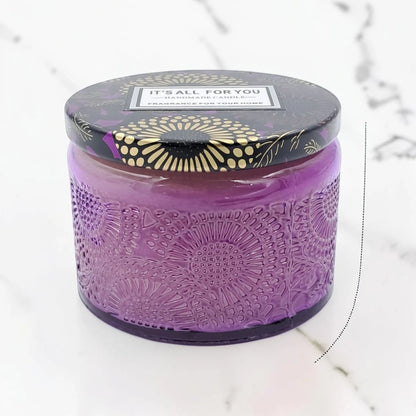 Decorative Glass Jar Scented Candle with Metal Lid, Textured Design Aromatherapy Candle for Home Décor & Relaxation (5H x 7L × 7W CM) - Damoo