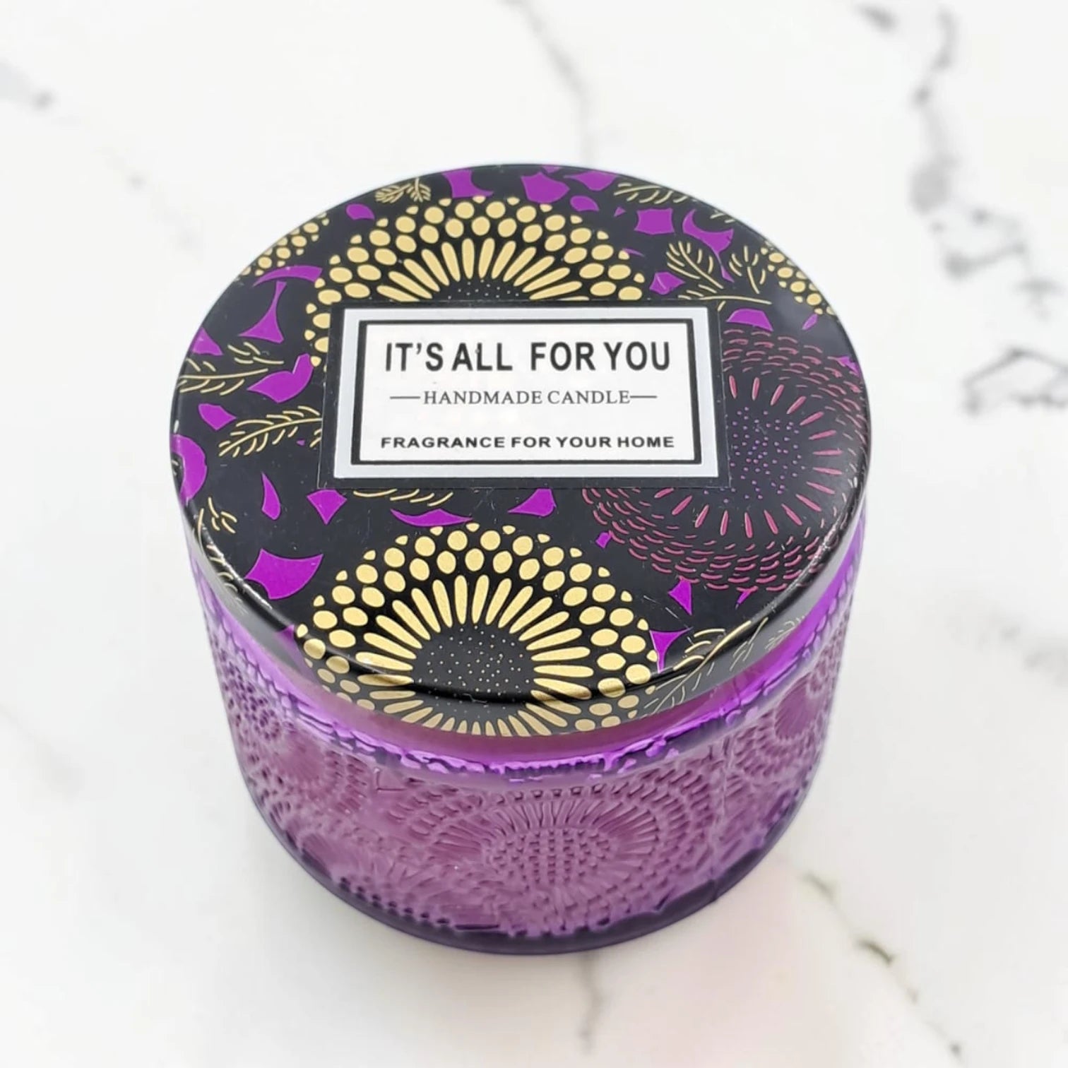 Decorative Glass Jar Scented Candle with Metal Lid, Textured Design Aromatherapy Candle for Home Décor & Relaxation (5H x 7L × 7W CM) - Damoo