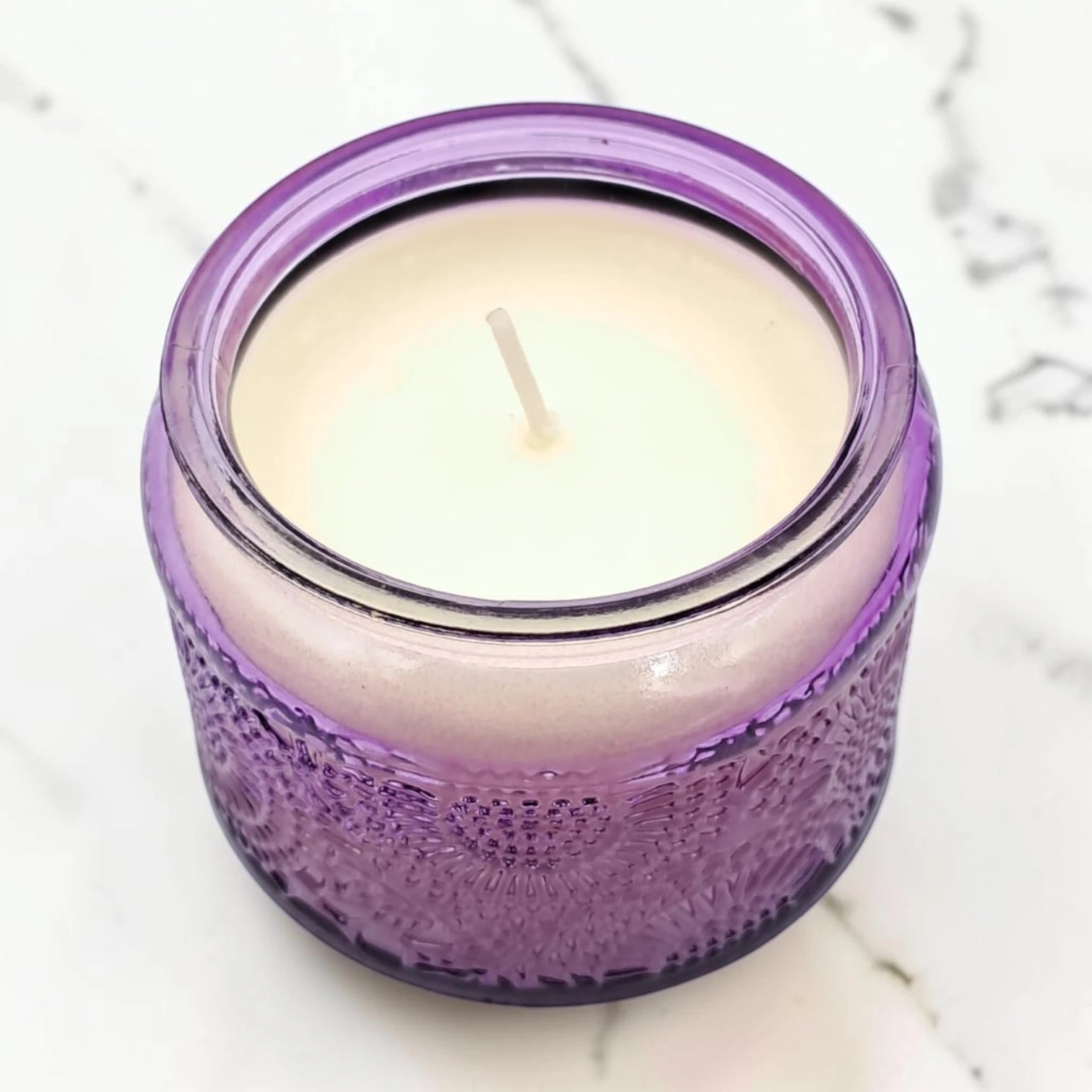 Decorative Glass Jar Scented Candle with Metal Lid, Textured Design Aromatherapy Candle for Home Décor & Relaxation (5H x 7L × 7W CM) - Damoo