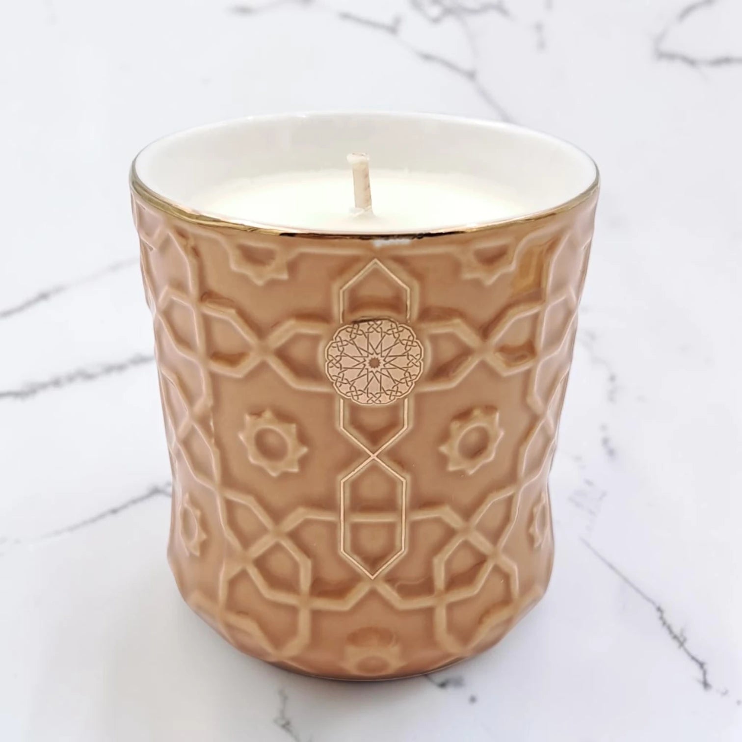OTANTIK Home Crafts Rosette Luxury Scented Candle with Lid, Decorative Embossed Jar Aromatherapy Candle for Home Décor (7H x 6.5L × 6.5W CM) - Damoo