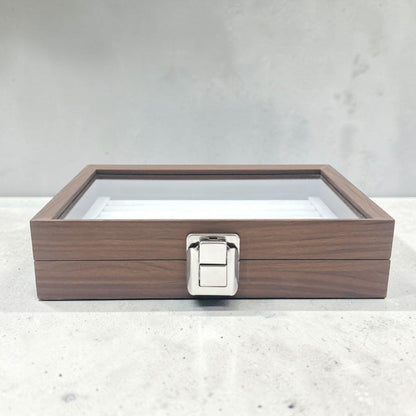 Wooden Eyewear Storage Box with Transparent Glass Lid – Multi Slot Sunglasses Organizer Case with Soft Interior & Secure Lock (5H x 16L × 16W CM) - Damoo
