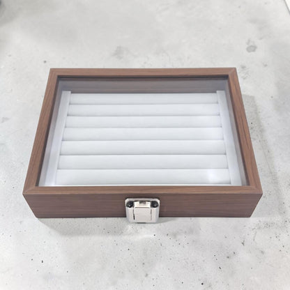 Wooden Eyewear Storage Box with Transparent Glass Lid – Multi Slot Sunglasses Organizer Case with Soft Interior & Secure Lock (5H x 16L × 16W CM) - Damoo