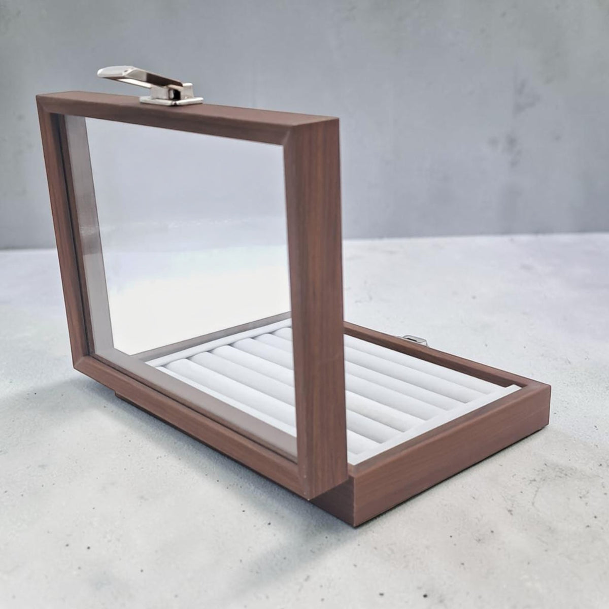 Wooden Eyewear Storage Box with Transparent Glass Lid – Multi Slot Sunglasses Organizer Case with Soft Interior & Secure Lock (5H x 16L × 16W CM) - Damoo