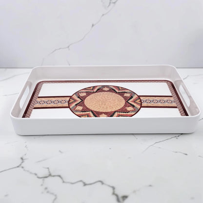 Traditional Arabic Pattern Serving Tray with Built-In Handles – Rectangular Decorative Serving Tray for Tea, Coffee, Snacks & Home Décor (5H x 43L x 29W CM)
