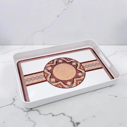 Traditional Arabic Pattern Serving Tray with Built-In Handles – Rectangular Decorative Serving Tray for Tea, Coffee, Snacks & Home Décor (5H x 43L x 29W CM)