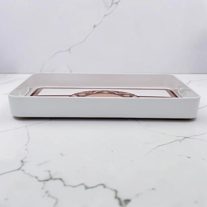 Traditional Arabic Pattern Serving Tray with Built-In Handles – Rectangular Decorative Serving Tray for Tea, Coffee, Snacks & Home Décor (5H x 43L x 29W CM)
