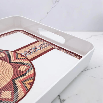 Traditional Arabic Pattern Serving Tray with Built-In Handles – Rectangular Decorative Serving Tray for Tea, Coffee, Snacks & Home Décor (5H x 43L x 29W CM)
