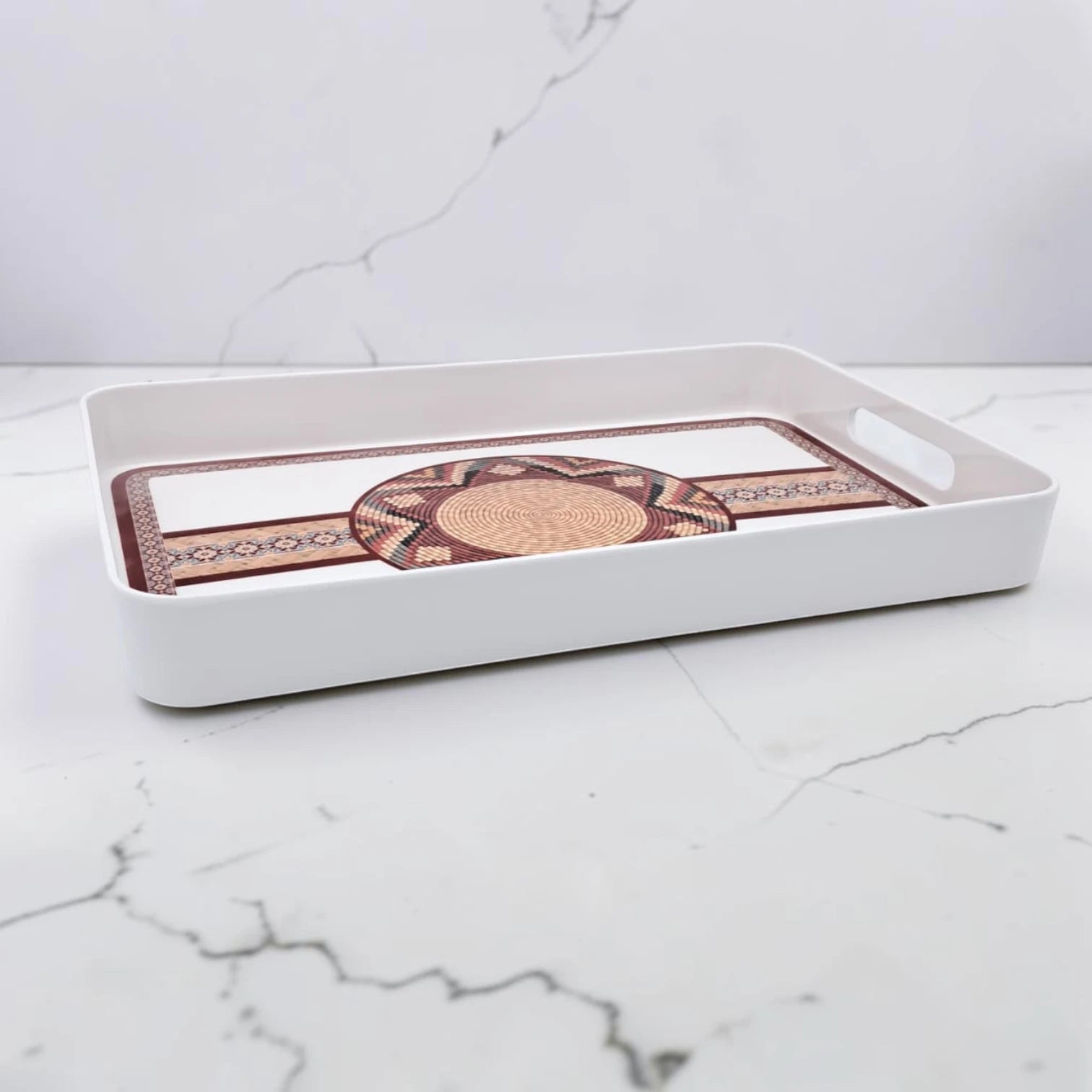 Traditional Arabic Pattern Serving Tray with Built-In Handles – Rectangular Decorative Serving Tray for Tea, Coffee, Snacks & Home Décor (5H x 43L x 29W CM)