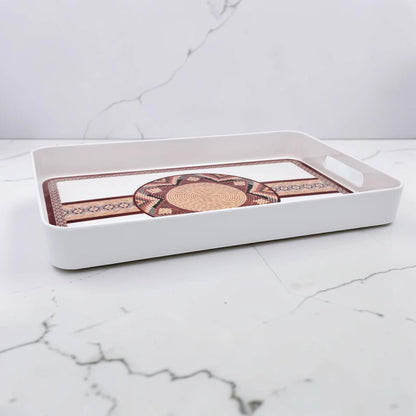 Traditional Arabic Pattern Serving Tray with Built-In Handles – Rectangular Decorative Serving Tray for Tea, Coffee, Snacks & Home Décor (5H x 43L x 29W CM)