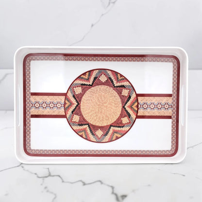 Traditional Arabic Pattern Serving Tray with Built-In Handles – Rectangular Decorative Serving Tray for Tea, Coffee, Snacks & Home Décor (5H x 43L x 29W CM)