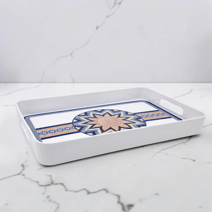 Traditional Arabic Pattern Serving Tray with Built-In Handles – Rectangular Decorative Serving Tray for Tea, Coffee, Snacks & Home Décor (5H x 43L x 29W CM)
