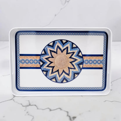 Traditional Arabic Pattern Serving Tray with Built-In Handles – Rectangular Decorative Serving Tray for Tea, Coffee, Snacks & Home Décor (5H x 43L x 29W CM)