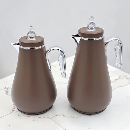 Premium Vacuum Flask Set 2 Pcs 1.0L + 0.7L Glass Liner Thermal Coffee & Tea Server Set with Elegant Handle, Insulated Hot & Cold Beverage Carafes for Home Hospitality and Gatherings