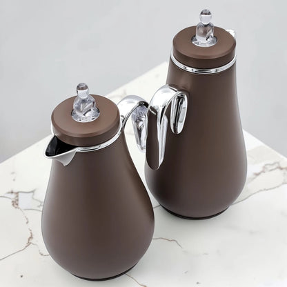 Premium Vacuum Flask Set 2 Pcs 1.0L + 0.7L Glass Liner Thermal Coffee & Tea Server Set with Elegant Handle, Insulated Hot & Cold Beverage Carafes for Home Hospitality and Gatherings