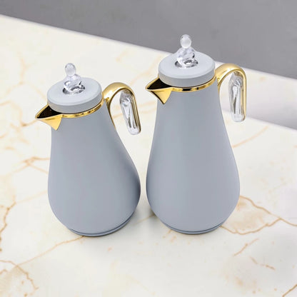 Luxury Vacuum Flask Set 1.0L + 0.7L Thermal Coffee & Tea Server Set with Decorative Crystal Lid and Elegant Handle Design