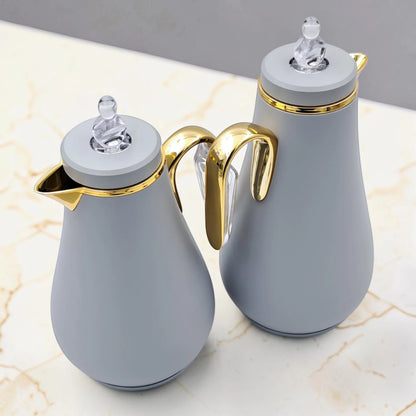 Luxury Vacuum Flask Set 1.0L + 0.7L Thermal Coffee & Tea Server Set with Decorative Crystal Lid and Elegant Handle Design