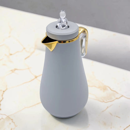 Luxury Vacuum Flask Set 1.0L + 0.7L Thermal Coffee & Tea Server Set with Decorative Crystal Lid and Elegant Handle Design