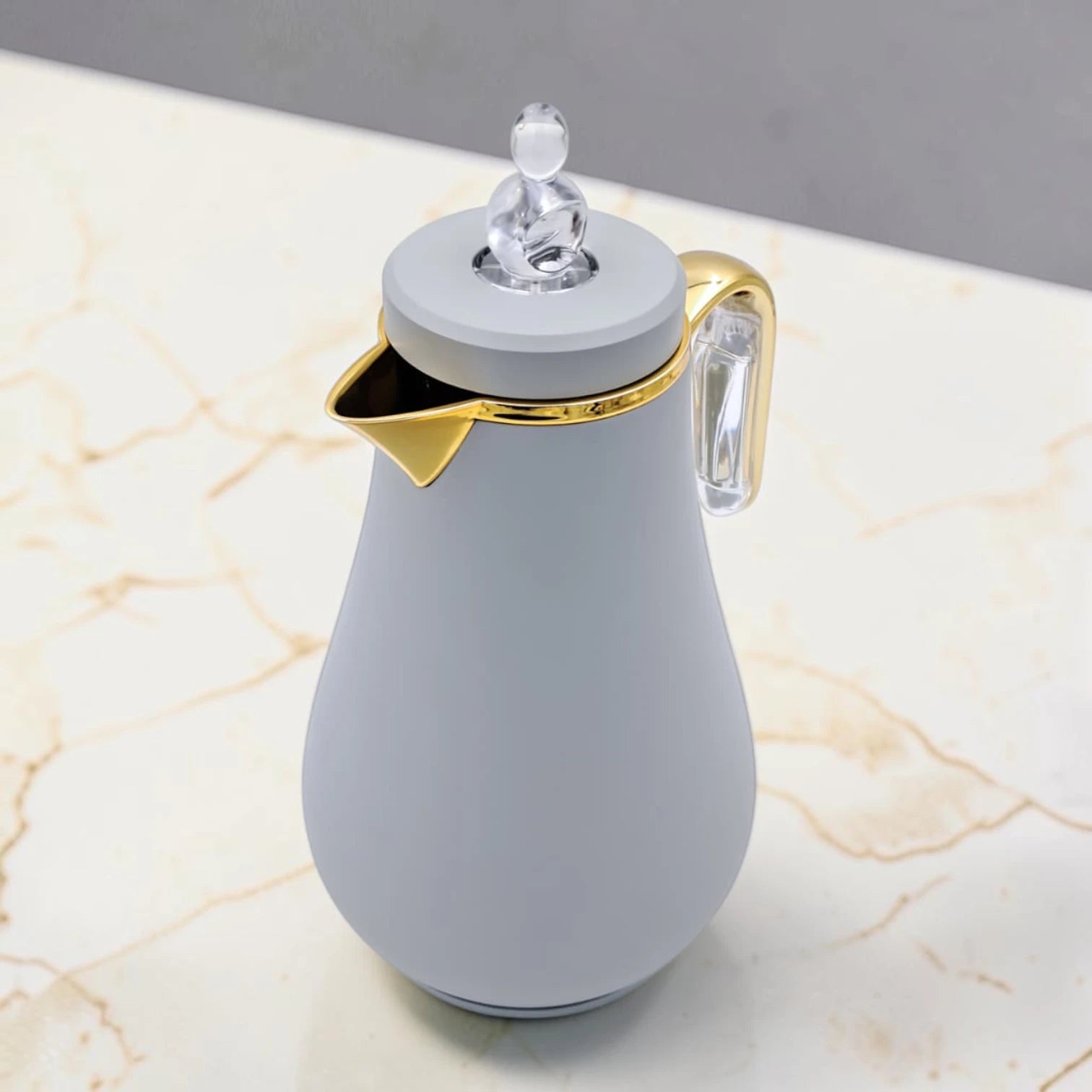 Luxury Vacuum Flask Set 1.0L + 0.7L Thermal Coffee & Tea Server Set with Decorative Crystal Lid and Elegant Handle Design