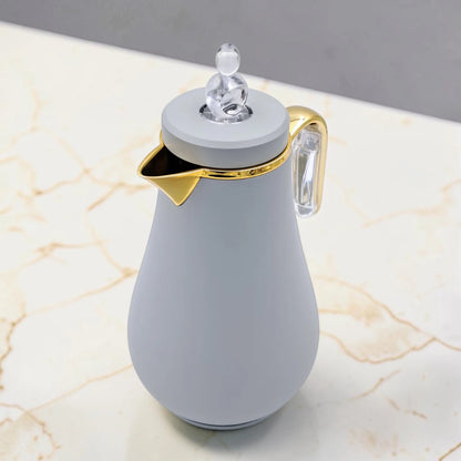 Luxury Vacuum Flask Set 1.0L + 0.7L Thermal Coffee & Tea Server Set with Decorative Crystal Lid and Elegant Handle Design