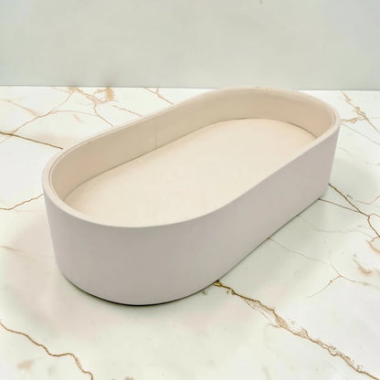 Modern Oval Storage Tray with Clear Acrylic Lid and Knob Handle – Multi-Purpose Countertop Organizer for Kitchen, Bathroom, Vanity & Home Storage (8H x 35L × 18W CM)