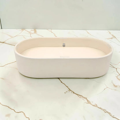 Modern Oval Storage Tray with Clear Acrylic Lid and Knob Handle – Multi-Purpose Countertop Organizer for Kitchen, Bathroom, Vanity & Home Storage (8H x 35L × 18W CM)