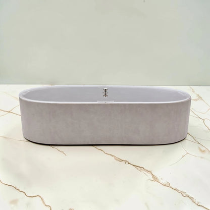 Modern Oval Storage Tray with Clear Acrylic Lid and Knob Handle – Multi-Purpose Countertop Organizer for Kitchen, Bathroom, Vanity & Home Storage (8H x 35L × 18W CM)