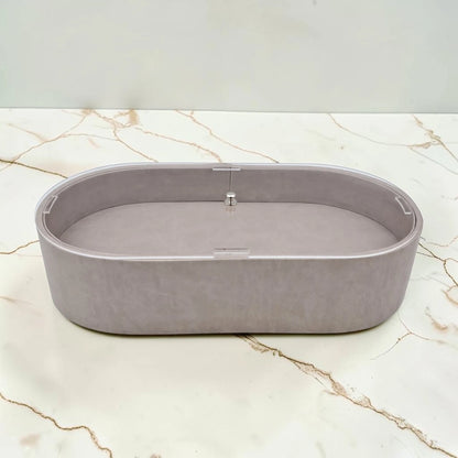 Modern Oval Storage Tray with Clear Acrylic Lid and Knob Handle – Multi-Purpose Countertop Organizer for Kitchen, Bathroom, Vanity & Home Storage (8H x 35L × 18W CM)