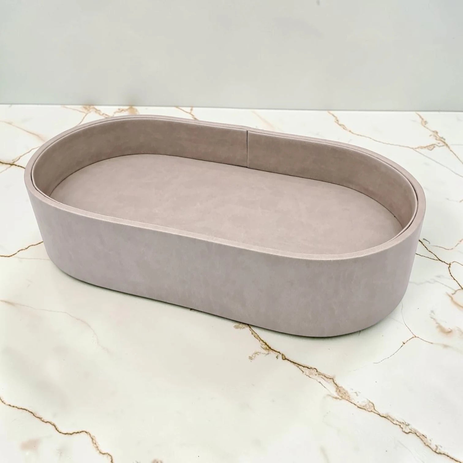 Modern Oval Storage Tray with Clear Acrylic Lid and Knob Handle – Multi-Purpose Countertop Organizer for Kitchen, Bathroom, Vanity & Home Storage (8H x 35L × 18W CM)