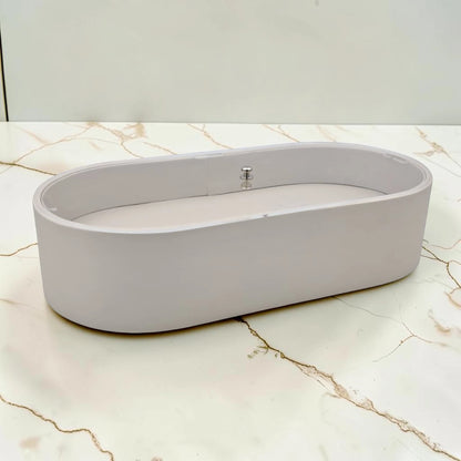 Modern Oval Storage Tray with Clear Acrylic Lid and Knob Handle – Multi-Purpose Countertop Organizer for Kitchen, Bathroom, Vanity & Home Storage (8H x 35L × 18W CM)