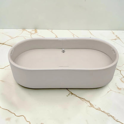 Modern Oval Storage Tray with Clear Acrylic Lid and Knob Handle – Multi-Purpose Countertop Organizer for Kitchen, Bathroom, Vanity & Home Storage (8H x 35L × 18W CM)