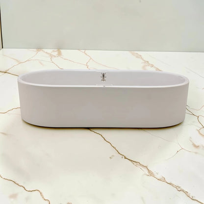 Modern Oval Storage Tray with Clear Acrylic Lid and Knob Handle – Multi-Purpose Countertop Organizer for Kitchen, Bathroom, Vanity & Home Storage (8H x 35L × 18W CM)