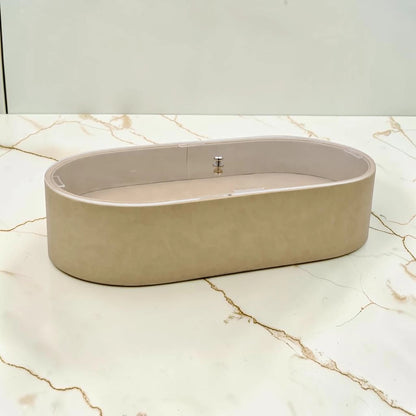 Modern Oval Storage Tray with Clear Acrylic Lid and Knob Handle – Multi-Purpose Countertop Organizer for Kitchen, Bathroom, Vanity & Home Storage (8H x 35L × 18W CM)