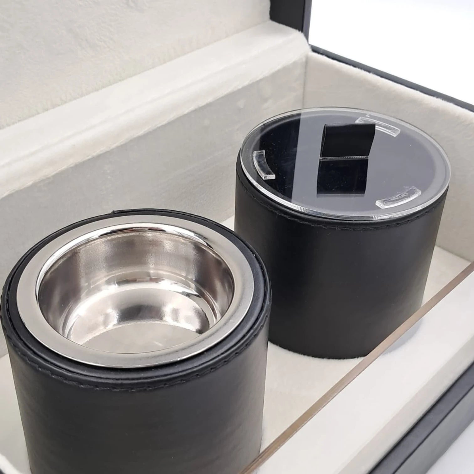 Luxury Faux Leather Mabkhara & Bakhoor Storage Box Set with Glass Front Display, Stainless Steel Incense Burner Cup and Covered Bakhoor Container, Home Majlis Ramadan Gift Set, Available in Multiple Colors (13H x 27L × 16.5W CM)