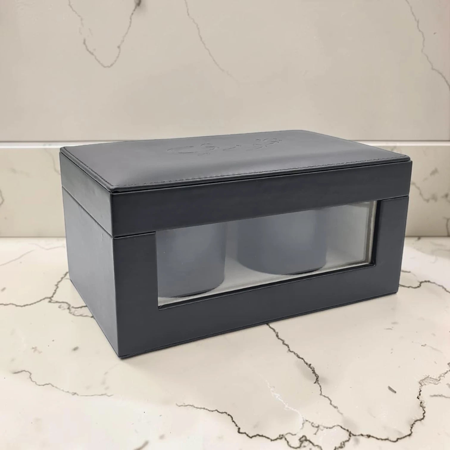 Luxury Faux Leather Mabkhara & Bakhoor Storage Box Set with Glass Front Display, Stainless Steel Incense Burner Cup and Covered Bakhoor Container, Home Majlis Ramadan Gift Set, Available in Multiple Colors (13H x 27L × 16.5W CM)