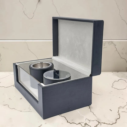 Luxury Faux Leather Mabkhara & Bakhoor Storage Box Set with Glass Front Display, Stainless Steel Incense Burner Cup and Covered Bakhoor Container, Home Majlis Ramadan Gift Set, Available in Multiple Colors (13H x 27L × 16.5W CM)