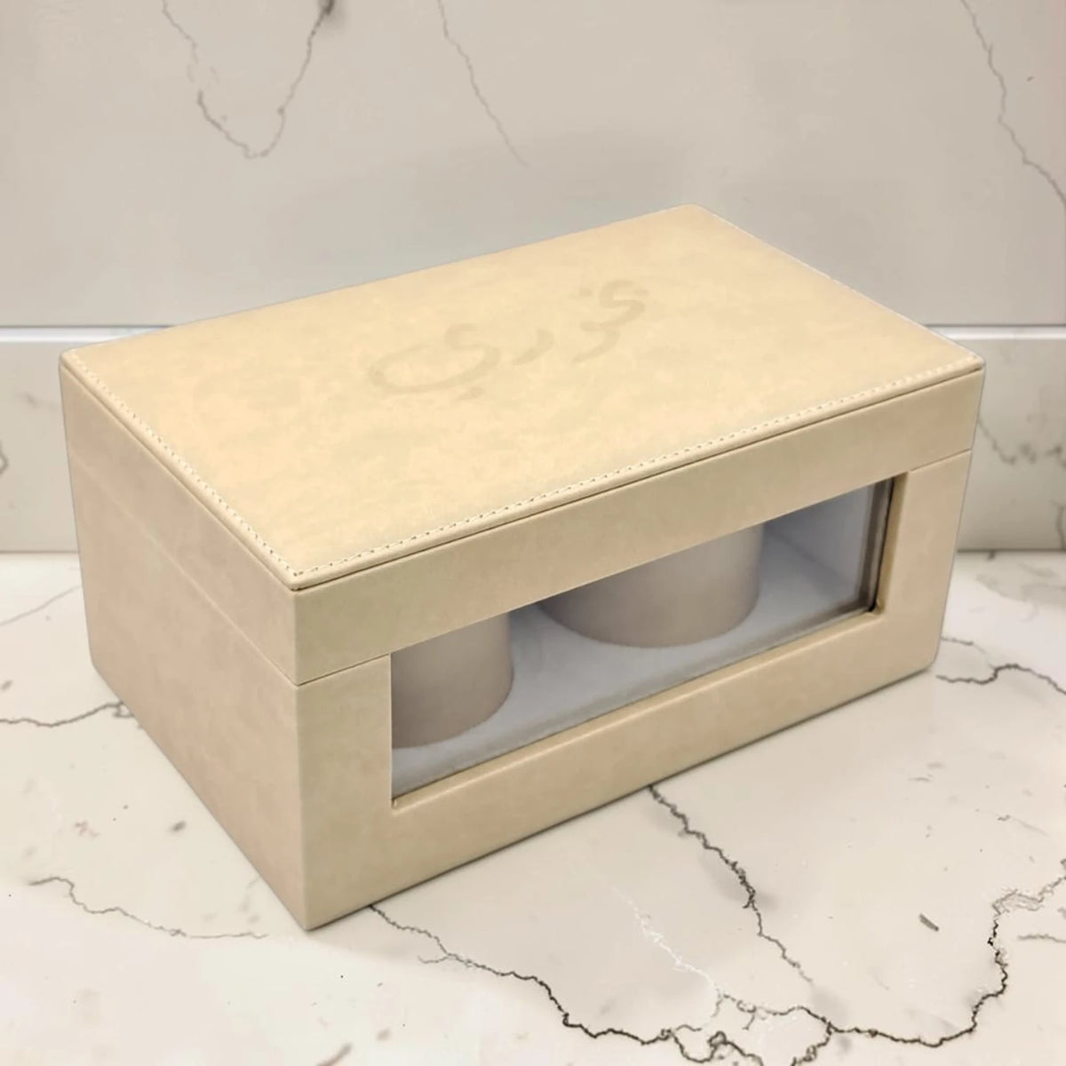 Luxury Faux Leather Mabkhara & Bakhoor Storage Box Set with Glass Front Display, Stainless Steel Incense Burner Cup and Covered Bakhoor Container, Home Majlis Ramadan Gift Set, Available in Multiple Colors (13H x 27L × 16.5W CM)