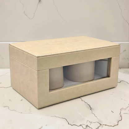 Luxury Faux Leather Mabkhara & Bakhoor Storage Box Set with Glass Front Display, Stainless Steel Incense Burner Cup and Covered Bakhoor Container, Home Majlis Ramadan Gift Set, Available in Multiple Colors (13H x 27L × 16.5W CM)