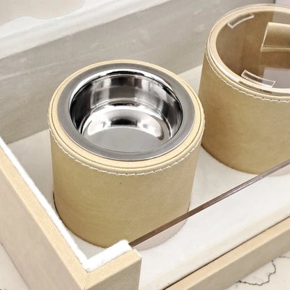 Luxury Faux Leather Mabkhara & Bakhoor Storage Box Set with Glass Front Display, Stainless Steel Incense Burner Cup and Covered Bakhoor Container, Home Majlis Ramadan Gift Set, Available in Multiple Colors (13H x 27L × 16.5W CM)