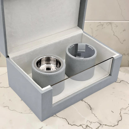 Luxury Faux Leather Mabkhara & Bakhoor Storage Box Set with Glass Front Display, Stainless Steel Incense Burner Cup and Covered Bakhoor Container, Home Majlis Ramadan Gift Set, Available in Multiple Colors (13H x 27L × 16.5W CM)