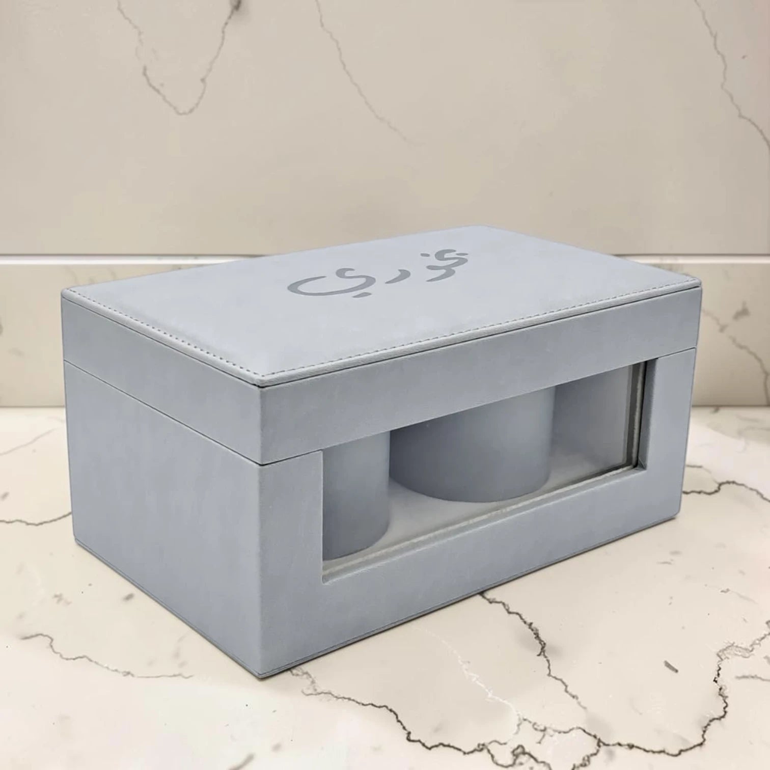 Luxury Faux Leather Mabkhara & Bakhoor Storage Box Set with Glass Front Display, Stainless Steel Incense Burner Cup and Covered Bakhoor Container, Home Majlis Ramadan Gift Set, Available in Multiple Colors (13H x 27L × 16.5W CM)