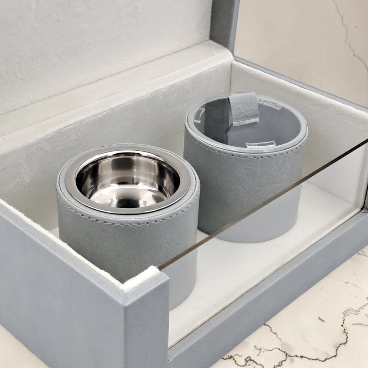Luxury Faux Leather Mabkhara & Bakhoor Storage Box Set with Glass Front Display, Stainless Steel Incense Burner Cup and Covered Bakhoor Container, Home Majlis Ramadan Gift Set, Available in Multiple Colors (13H x 27L × 16.5W CM)
