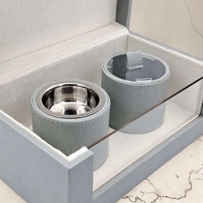 Luxury Faux Leather Mabkhara & Bakhoor Storage Box Set with Glass Front Display, Stainless Steel Incense Burner Cup and Covered Bakhoor Container, Home Majlis Ramadan Gift Set, Available in Multiple Colors (13H x 27L × 16.5W CM)